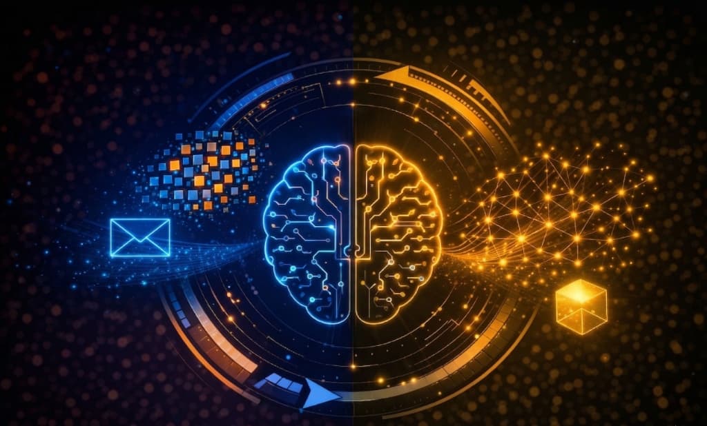 Diagramme d'un flux d'automatisation IA connectant des systèmes métier